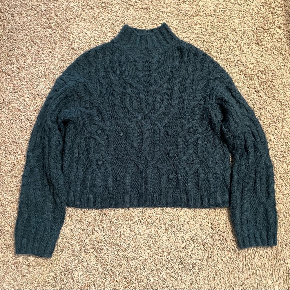 VINCE Interlaced Cable Knit Turtleneck Sweater Dark Malachite Sz M Alpaca Wool - Picture 4 of 15